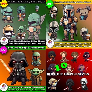 EPIC Star Wars Style Character Clipart Bundle PNG Space Wars Light Saber Fight Baby Yoda May the 4th be with you Clipart Obsessed Star Wars