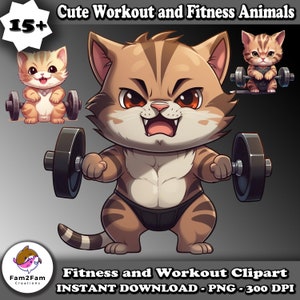 Cute Workout Fitness Animals Clipart Bundle Gym Rats Fitness Clean PNG Clipart Digital Clipart Download Fitness Clipart Dog Fitness Cat Mom