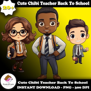 Teacher PNG Clipart Teacher Character Cartoon Clip Art Chibi School Bundle Teacher Trendy Cartoon Cool Perfect Gift for Kids Planner Clipart