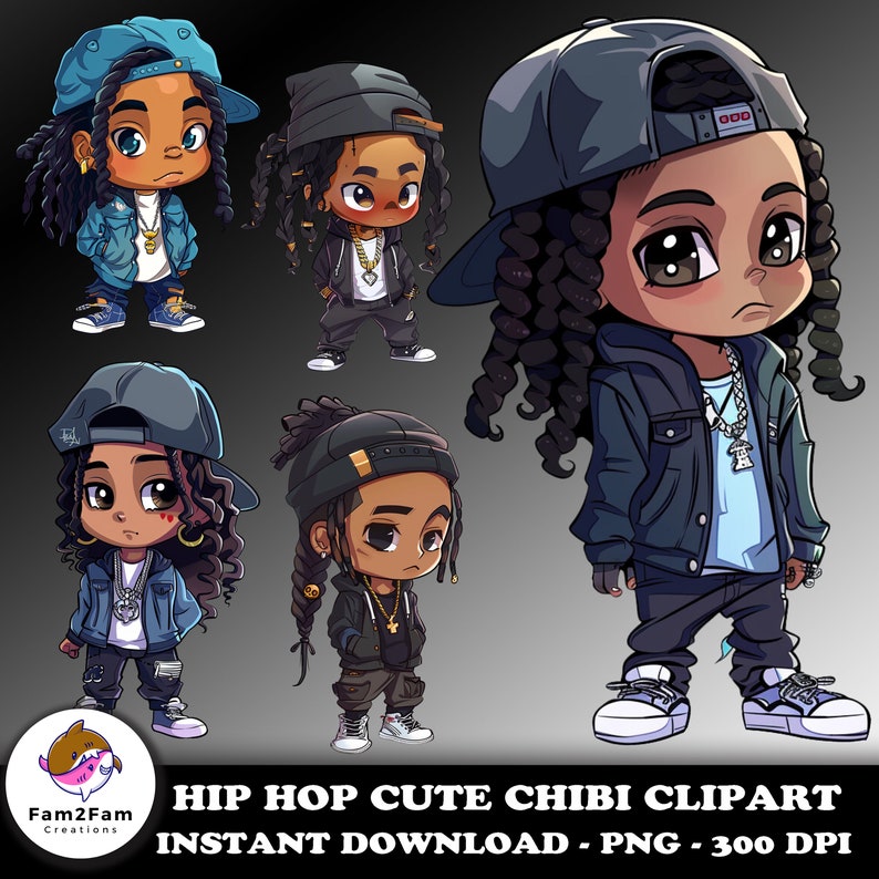 Cute Hiphop Style Chibi Clipart Rap Hip Hop Style Characters Clipart ...