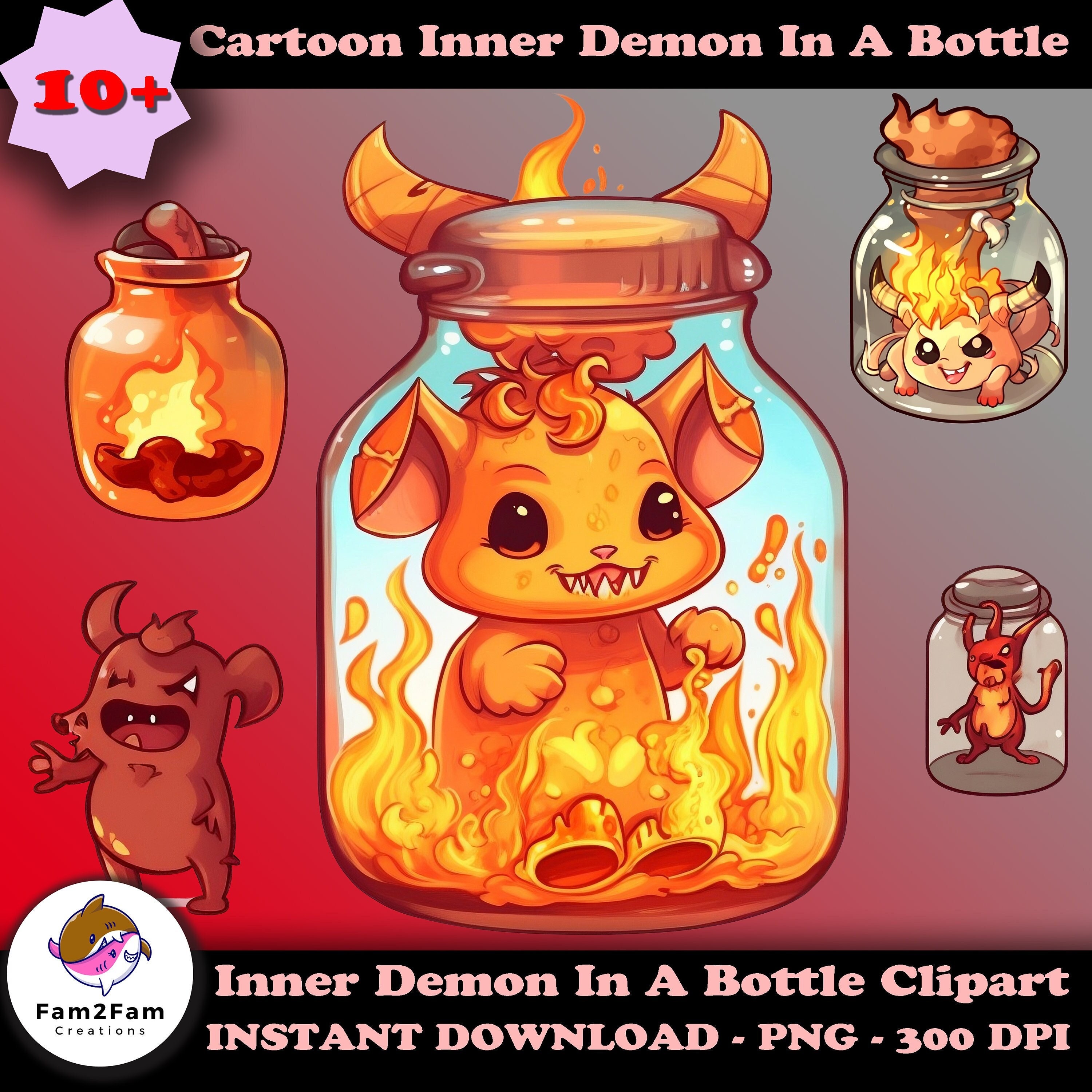 Demon in a Bottle Clipart PNG Cute Digital Graphics Anime Demon Art for Shirt Perfect Gothic Gift for Mom Evil Inside Shirt Halloween PNG