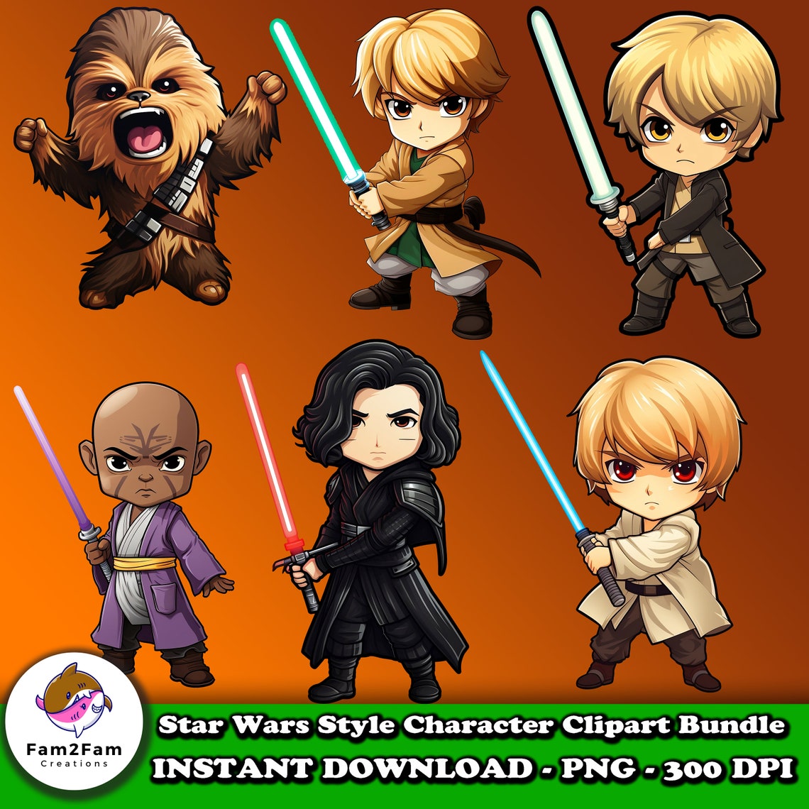 Star Wars Style Character Clipart Bundle PNG Clip Art Space Wars Light ...