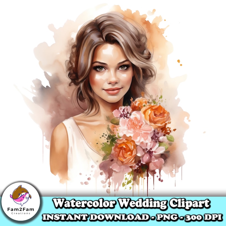 Beautiful Wedding Watercolor Clipart Bundle Watercolor Painting Wedding ...