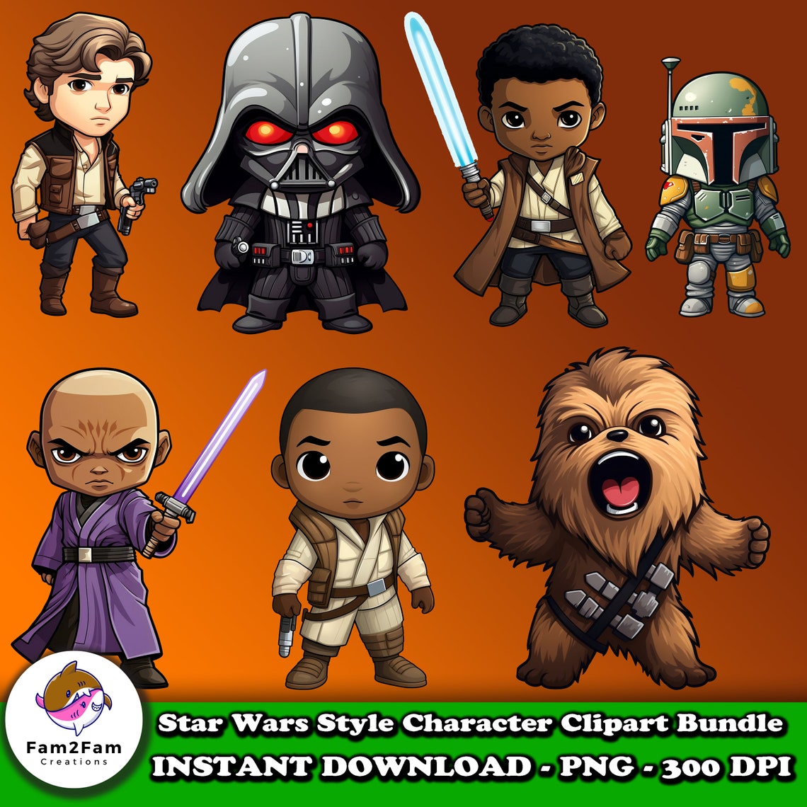 Star Wars Style Character Clipart Bundle PNG Clip Art Space Wars Light ...