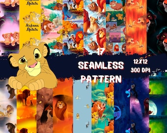 Lion King Seamless Pattern: 12x12 Digital Paper (300dpi)