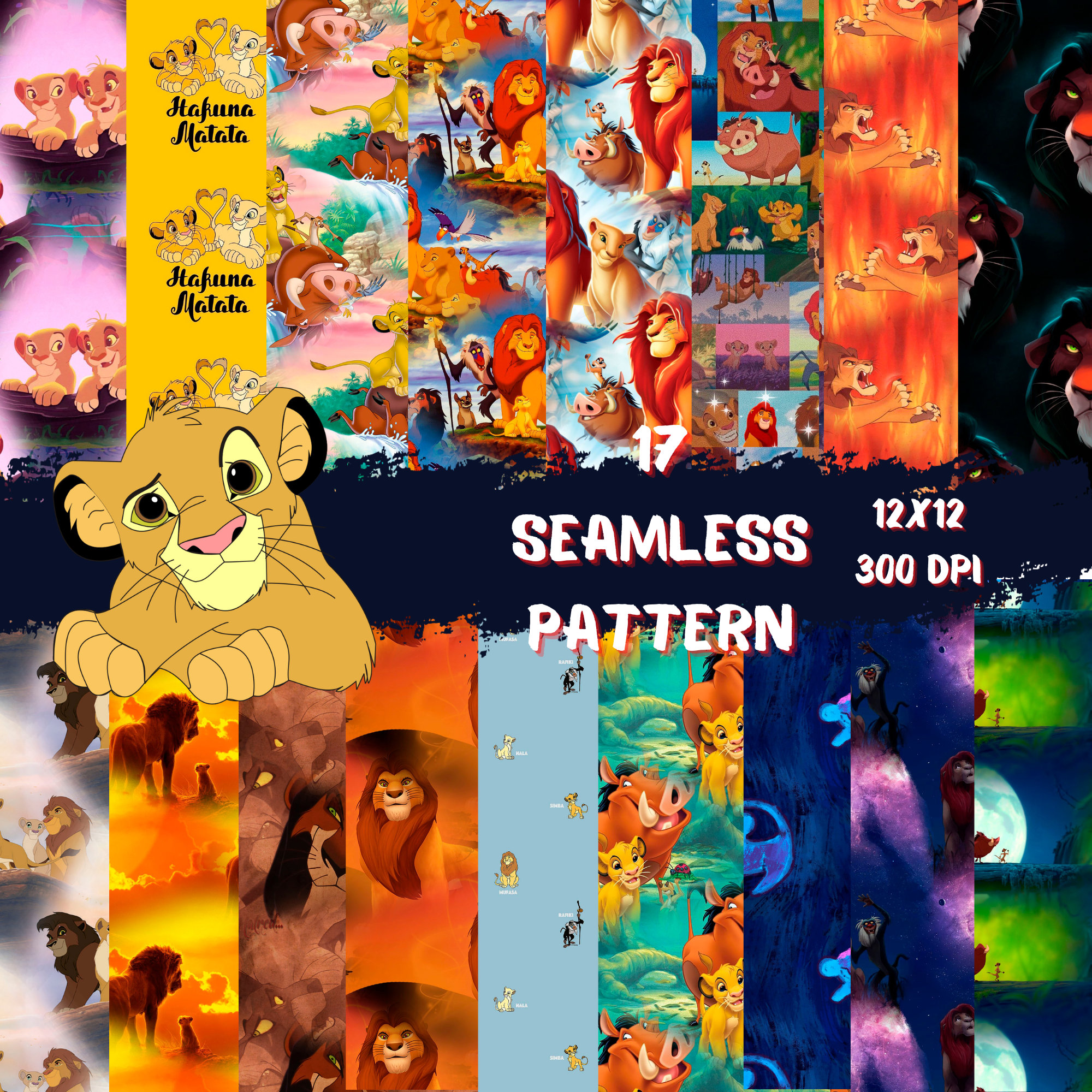 Lion King, Characters Diamond Pattern Wrapping Paper