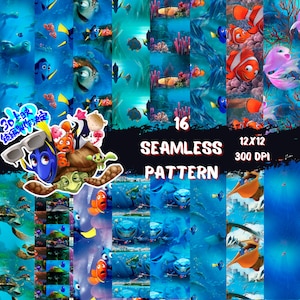 MOTIF SANS SOUDURE ! Le monde de Nemo, Dory, papier Le monde de Nemo, papier, papier numérique, 30 x 30 cm, 300 dpi, papier Dory, papier tortue