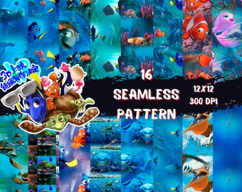 SEAMLESS PATTERN! Finding Nemo,Dory, Finding Nemo paper, paper, digital paper, 12x12 inches, 300 dpi, Dory paper, turtle paper