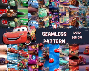 Cars Seamless Pattern: 12x12 Digital Paper (300 dpi)