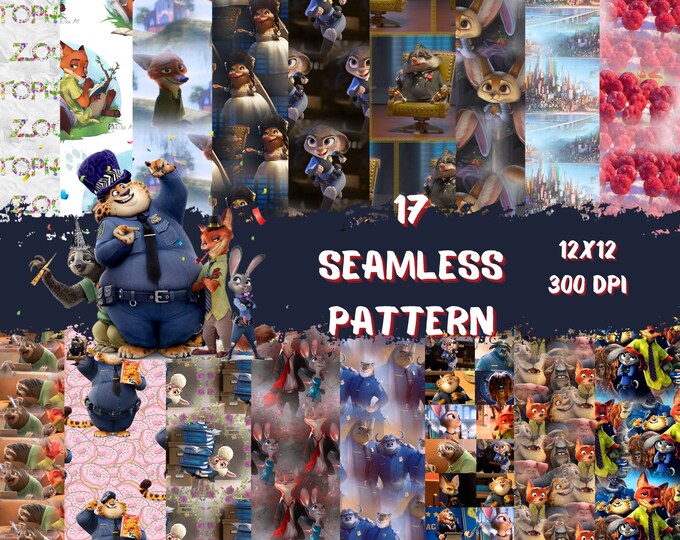 Zootopia Seamless Pattern: 12x12 Digital Paper (300dpi) - Etsy