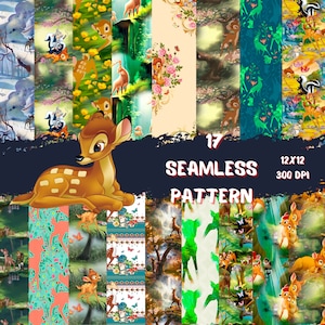 MOTIF SANS SOUDURE ! Bambi, papier numérique Bambi, papier Bambi, papier, papier numérique, papier sans couture, haute qualité, 300 dpi, 12 x 12
