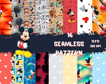 Mickey Mouse Seamless Pattern: 12x12 Digital Paper (300dpi)