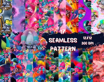 Trolls Seamless Pattern: 12x12 Digital Paper (300 dpi)