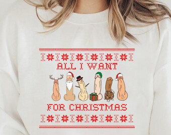 Suéter navideño feo, suéter navideño sucio, sudadera navideña traviesa, regalo de amigo secreto, camiseta navideña con pene, suéter navideño sexy
