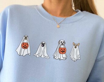Camisa de Perros Fantasma / Sudadera de Halloween, Suéter de Halloween, Sudadera de Fantasma, Sudadera de Perro de Halloween, Camisa de Perro Fantasma, Temporada Retro Spooky