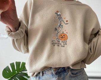 La época más maravillosa del año Espeluznante sudadera de Halloween Skeleton Pumpkin Crewneck