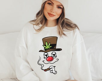 Suéter de Navidad Sucio / Suéter de Navidad Feo / Sudadera Muñeco de Nieve / Navidad de Cannabis / Camisa de Hierba / Suéter de Navidad Divertido