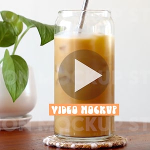 Libbey 20 oz Glass Can Video Mockup, Iced Coffee Glass Mockup, Libbey 266 Mockup, Coffee Cup Mockup, Coffee Glass Mockup, Iced Coffee Mockup