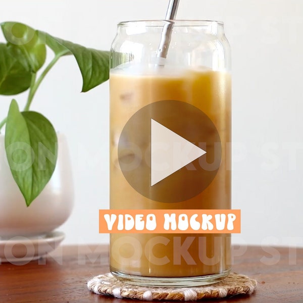 Libbey 20 oz Glass Can Video Mockup, Iced Coffee Glass Mockup, Libbey 266 Mockup, Coffee Cup Mockup, Coffee Glass Mockup, Iced Coffee Mockup