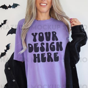Comfort Colors C1717 Violet Mockup Halloween Mockup Fall Mockup Oversized Purple Tshirt Mockup Trendy Mock Aesthetic Mockup Model Mock