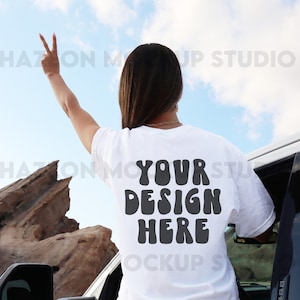 Gildan 5000 White Back Mockup Shirt Oversized Tshirt Mockup Cowgirl Western Mockup Desert Model Mockup Trendy Aesthetic Mockup Lifestyle