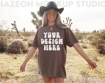 Comfort Colors C1717 Espresso Mockup Oversized Espresso Tshirt Mockup Trendy Mock Cowgirl Western Aesthetic Mockup WordsBack Model Mockup