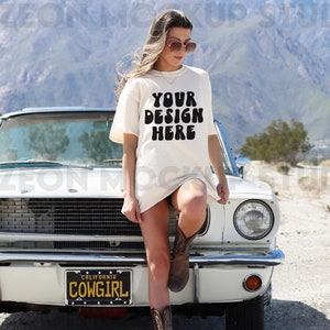 Comfort Colors C1717 Ivory Mockup Oversized Ivory Tshirt Mockup Trendy Mock Cowgirl Western Aesthetic Mockup Words On Back Model Mockup