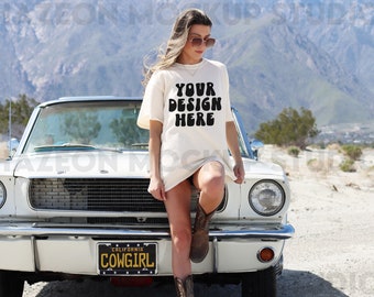 Comfort Colors C1717 Ivory Mockup Oversized Ivory Tshirt Mockup Trendy Mock Cowgirl Western Aesthetic Mockup Words On Back Model Mockup