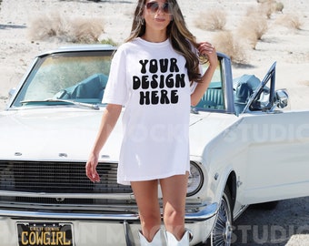 Comfort Colors C1717 White Mockup Oversized White Tshirt Mockup Trendy Mock Cowgirl Western Aesthetic Mockup Words On Back Model Mockup