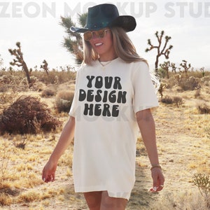 Comfort Colors C1717 Ivory Mockup Oversized Ivory Tshirt Mockup Trendy Mock Cowgirl Western Aesthetic Mockup Words On Back Model Mockup