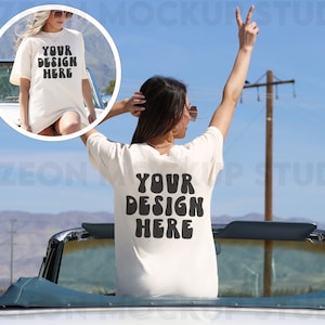Comfort Colors C1717 Ivory Front Back Mockup Oversized Outdoors Desert Mockup Colors Ivory Shirt Aesthetic Mockup Trendy Mock Words on Back