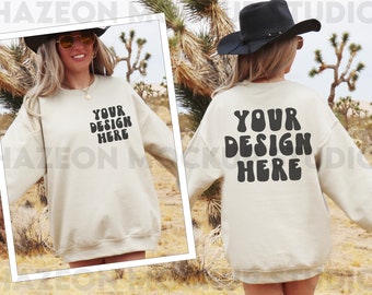 Gildan 18000 Sand Front Back Mockup Sweatshirt Oversized Outdoors Desert Mockup Sand Desert Western Aesthetic Mockup Trendy Words on Back