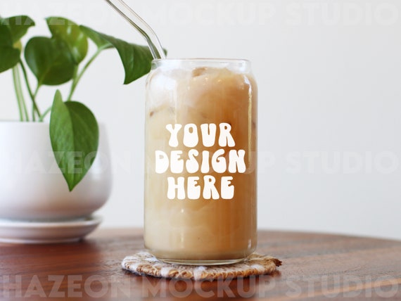 Libbey 16 oz Glass Can Mockup, Iced Coffee Glass Mockup, Libbey 209 Mockup, Coffee Cup Mockup, Coffee Glass Mockup, Iced Coffee Mockup