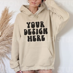 Gildan 18500 Sand Hoodie Mockup, Gildan Hoodie Mockup, Sand Sweatshirt Mockup, Sand Hoodie Mockup, Model Mockup, Sweater mockup, Gildan Mock