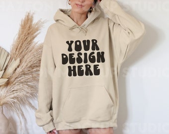 Gildan 18500 Sand Hoodie Mockup, Gildan Hoodie Mockup, Sand Sweatshirt Mockup, Sand Hoodie Mockup, Model Mockup, Sweater mockup, Gildan Mock