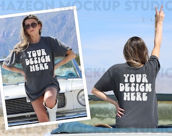 Comfort Colors C1717 Pepper Front Back Mockup Oversized Outdoor Desert Mockup Colors Pepper Shirt Aesthetic Mockup Trendy Mock Words on Back