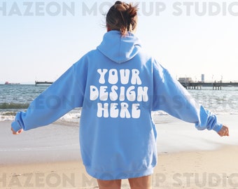 Gildan 18500 Hoodie Back Mockup Carolina Blue Sweatshirt Oversized Mockup Model Mockup Trendy Mock Mockup Words On Back Aesthetic Mockup