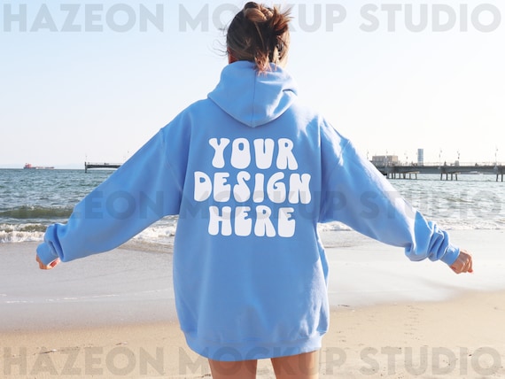 Gildan 18500 Hoodie Back Mockup Carolina Blue Sweatshirt Oversized Mockup Model Mockup Trendy Mock Mockup Words On Back Aesthetic Mockup