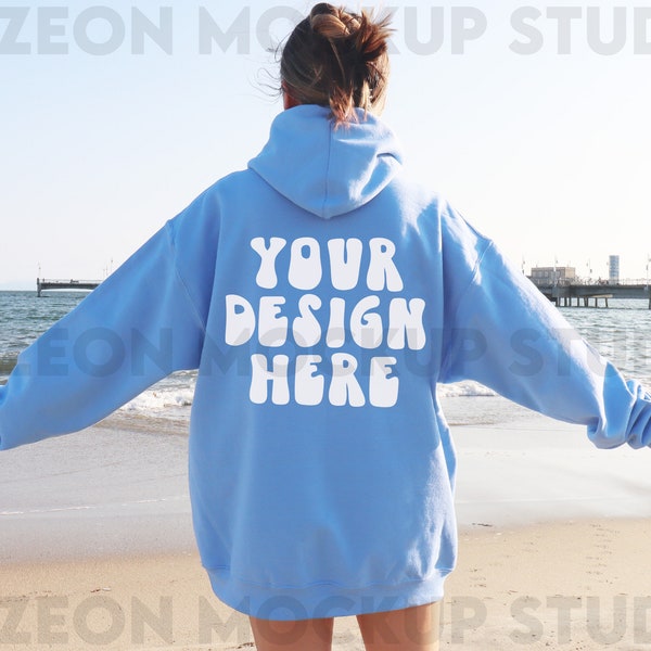 Gildan 18500 Hoodie Back Mockup Carolina Blue Sweatshirt Oversized Mockup Model Mockup Trendy Mock Mockup Words On Back Aesthetic Mockup