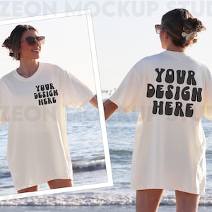 Comfort Colors C1717 Ivory Front Back Mockup Oversized Outdoors Beach Mockup Colors Ivory Shirt Aesthetic Mockup Trendy Mock Words on Back