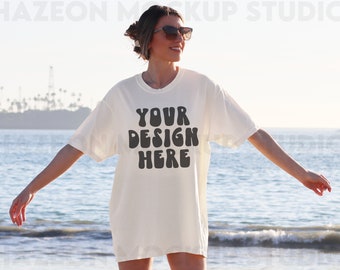 Comfort Colors C1717 Ivory Mockup Oversized Back Of Shirt Tshirt Mockup Model Mockup Trendy Mock Ivory Colored Shirt Aesthetic Mockup