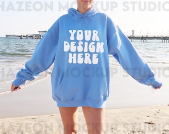 Gildan 18500 Carolina Blue Hoodie Sweatshirt Back Mockup Oversized Mockup Model Mockup Trendy Mock Mockup Words On Back Aesthetic Mockup