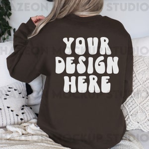 Gildan 18000 Back Mockup Dark Chocolate Mockup Crewneck Sweatshirt Mockup G180 Oversized Sand Mockup Aesthetic Mockup Trendy Model Mockup
