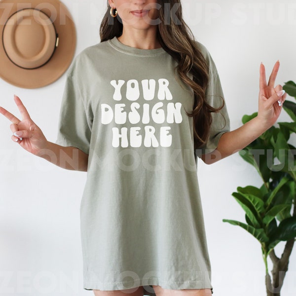 Comfort Colors Mockup, C1717 Sandstone Shirt, Comfort Colors Sandstone Shirt, CC Mockup, 1717 Mockup, Model Mockup, Oversized, Boho Mockup