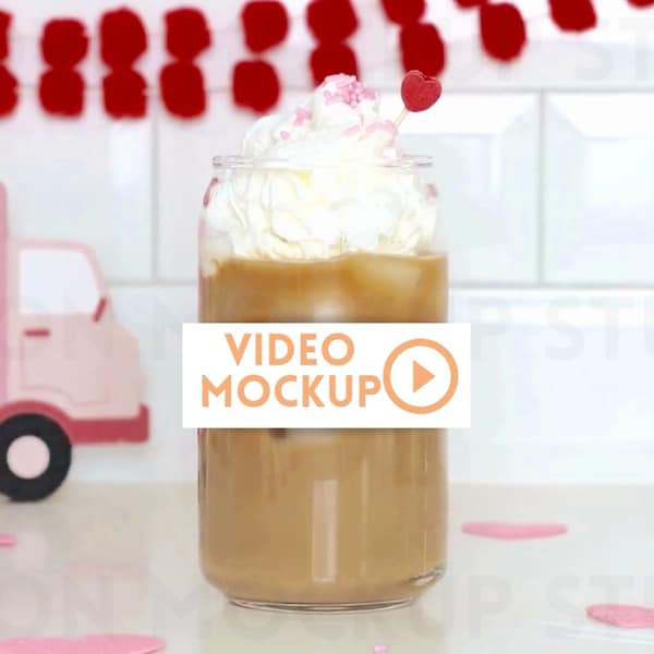 Libbey Video Mockup Valentines Day 16 oz Glass Can Cup Mockup Iced Coffee Glass Libbey 209 Mockup Coffee Cup Mockup Glass Mockup Iced Coffee