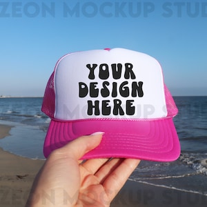 Otto Cap Trucker Hat Mockup H Pink Hat Mock Beach Hat Mockup Trucker Hat Cap Mockup Baseball Cap Mockup Mesh Cap Mockup Trendy Mockup