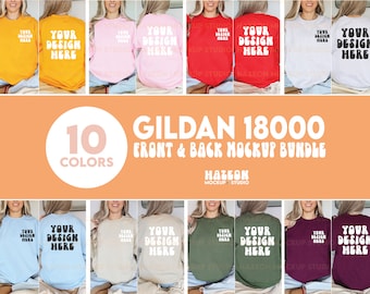 Gildan 18000 Front And Back Mockup Bundle Sweatshirt Crewneck Mockup Bundle G180 Mockup Simple Mockup Bundle Neutral Boho Bundle 10 Colors