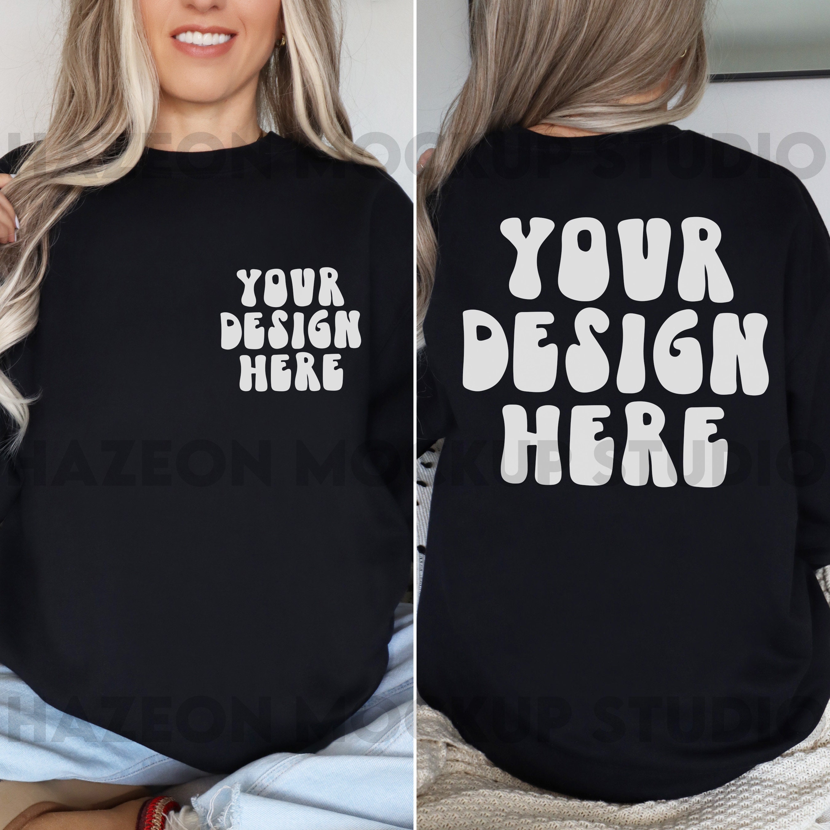 Gildan 18000 Front And Back Mockup Black Mock Up 18000 Oversized Simple Mockup Boho Neutral Black Aesthetic Mockup Words on Back