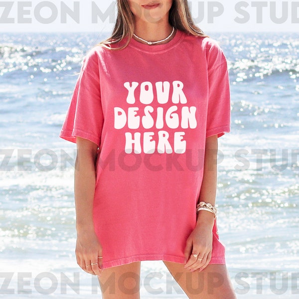 Comfort Colors C1717 Watermelon Mockup Oversized Watermelon Tshirt Mockup Trendy Mock Coconut Girl Mockup Coastal Beach Model Mockup