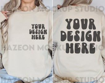 Gildan 18000 Front And Back Mockup Sand Mock Up 18000 Oversized Sand Simple Mockup Boho Neutral Sand Aesthetic Mockup Words on Back